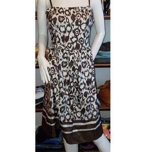 100% silk brown and white fit n flare dress small